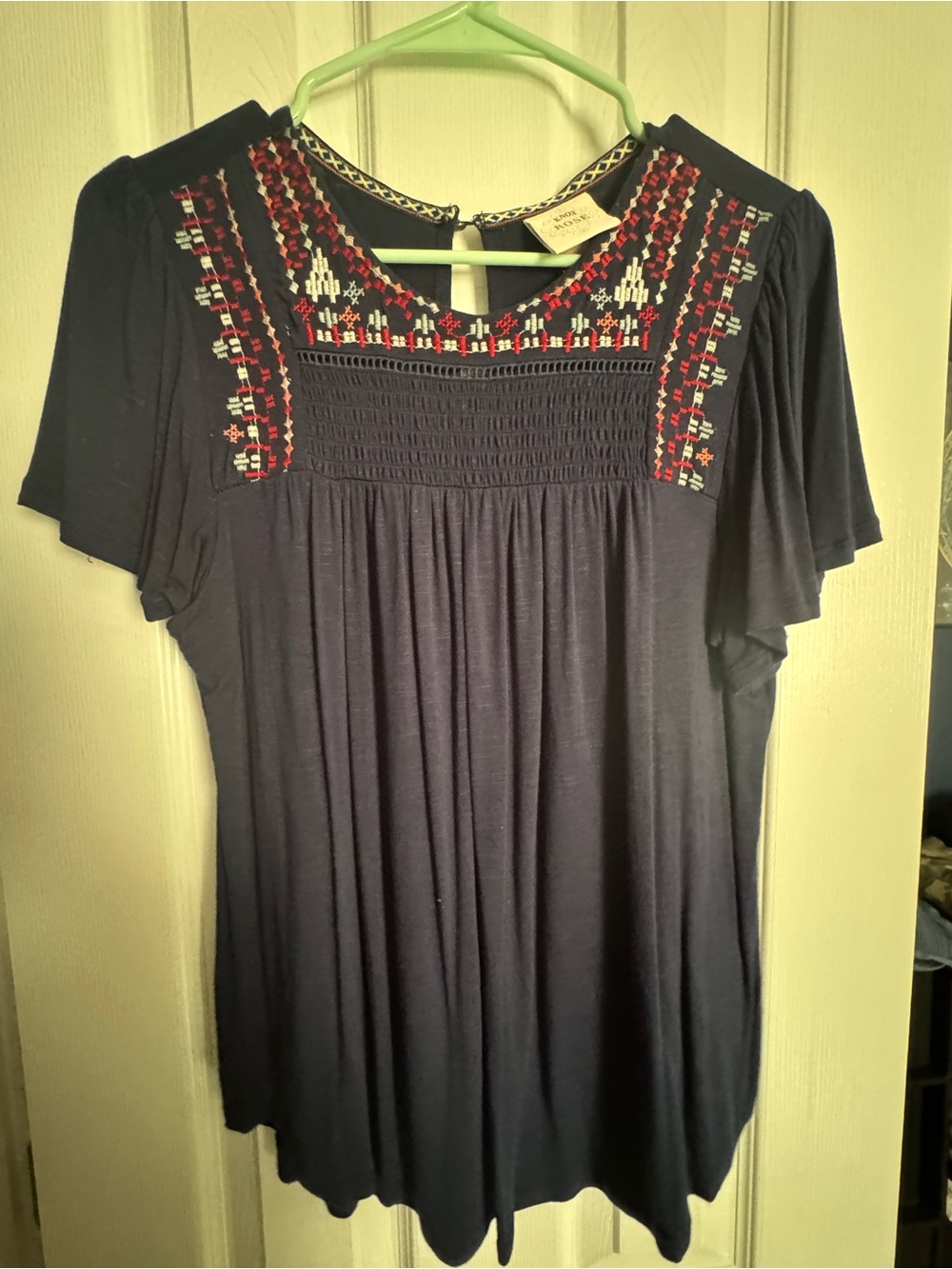 Knox Rose Navy Embroidered Short-Sleeve Tunic